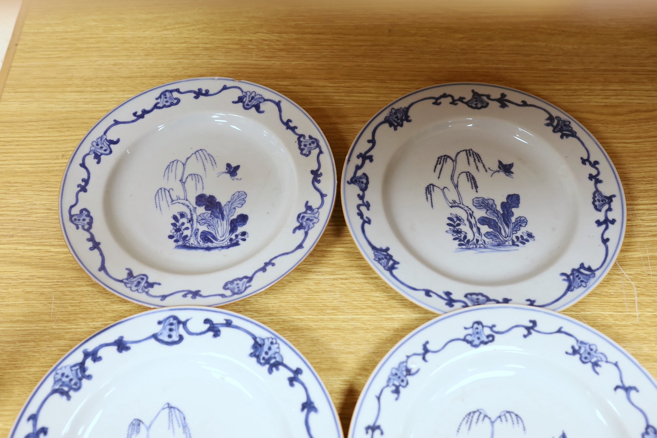 A set of four 18th century Chinese export blue and white plates, and a similar pair of plates (6), set of four 23 cms diameter